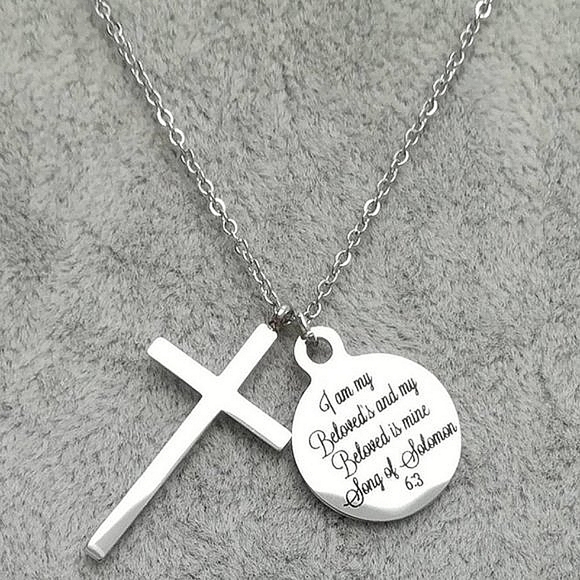 Christian Bible Verse Scripture Cross Necklace - Picture 1 of 4